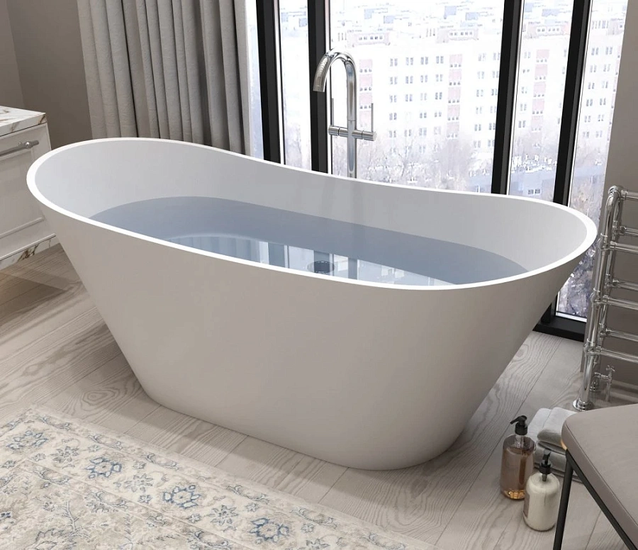 Ванна каменная Holbi Afina Solid Surface 161x66 белый матовый