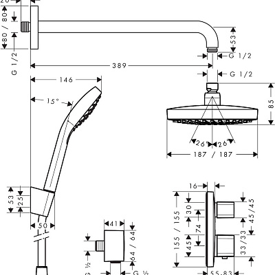 Душевая система скрытого монтажа с термостатом Hansgrohe Croma Select E/Ecostat, 27294000