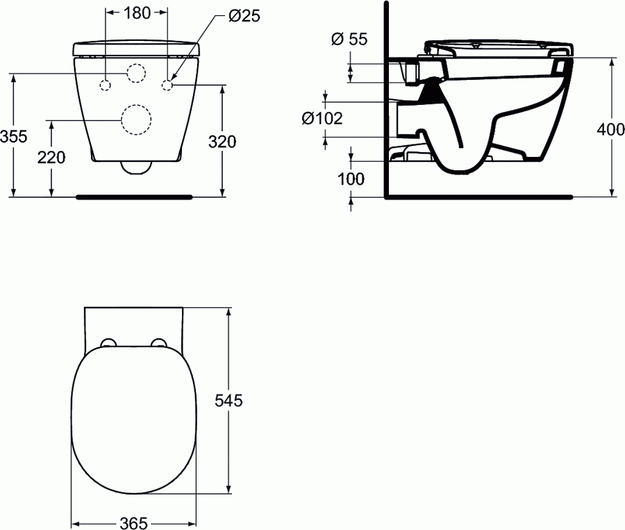 Подвесной унитаз, глубокий смыв. Ideal Standard CONNECT E8035MA