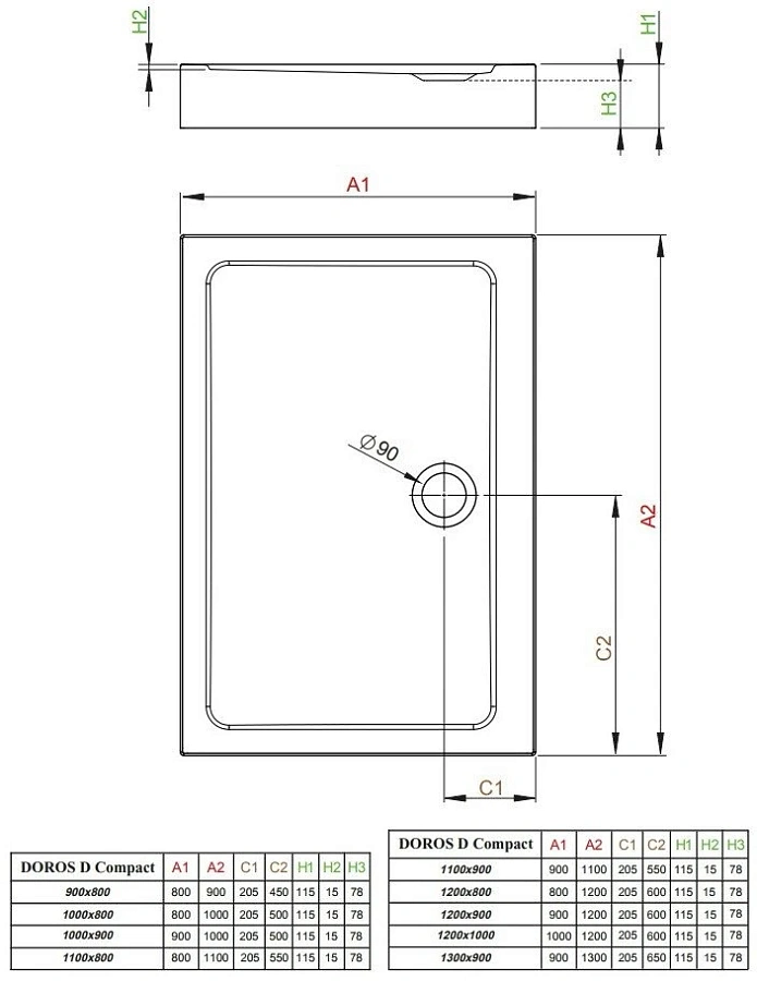 Душевой поддон Radaway Doros D Compact 110x90