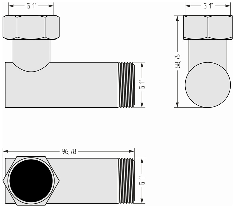 Уголок переходной G 1" НР х G 1" НГ (Без покрытия), арт.02002-0110