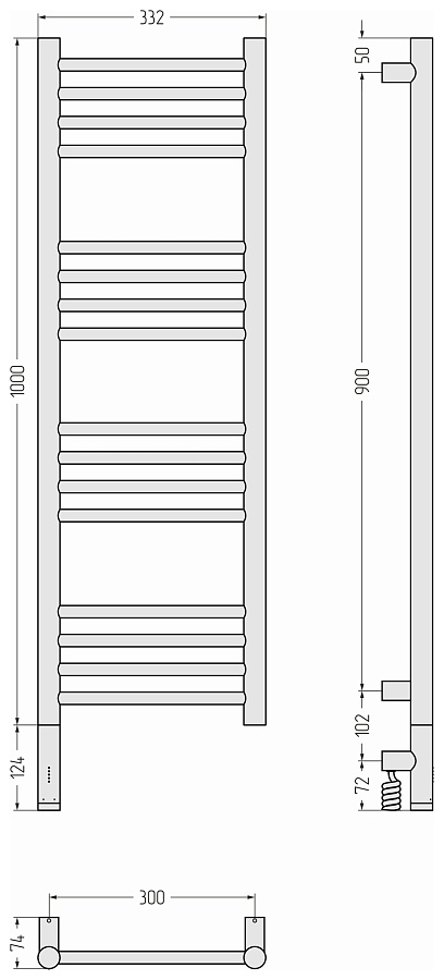 Электрический полотенцесушитель Сунержа Богема 3.1 прямая 1000х300 МЭМ левый, Без покрытия, арт.00-6004-1030