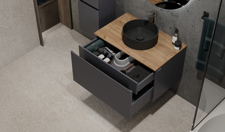 Тумба Jorno Cossety 80 подвесная, Антрацит/Дуб Крафт золотой