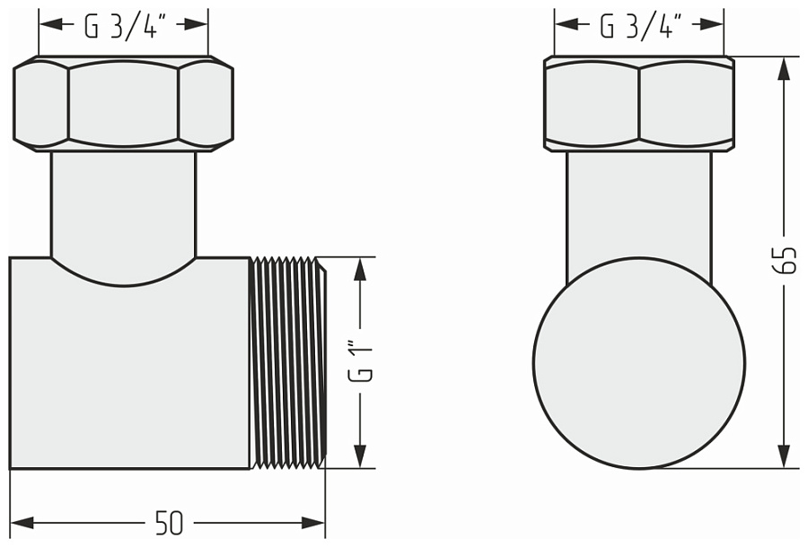 Уголок переходной н/ж "СУНЕРЖА" G 1" нар.р. / G 3/4" н. г. (Без покрытия), арт.00-1505-0134