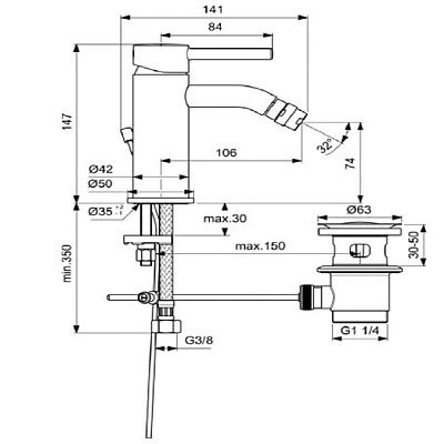 Смеситель Ideal Standard Ceraline BC197AA для биде