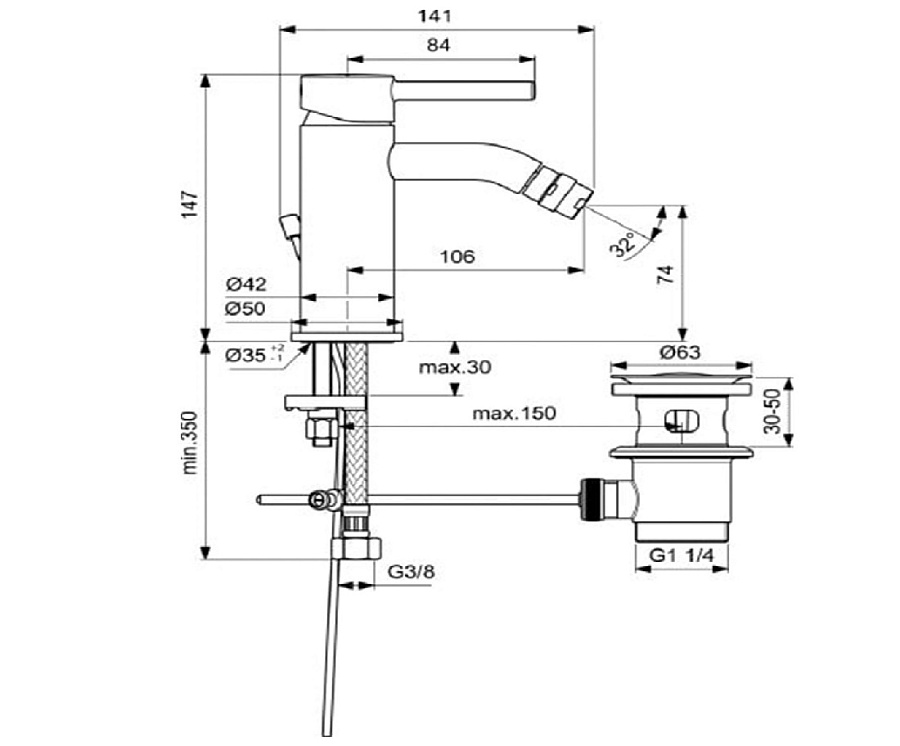 Смеситель Ideal Standard Ceraline BC197AA для биде