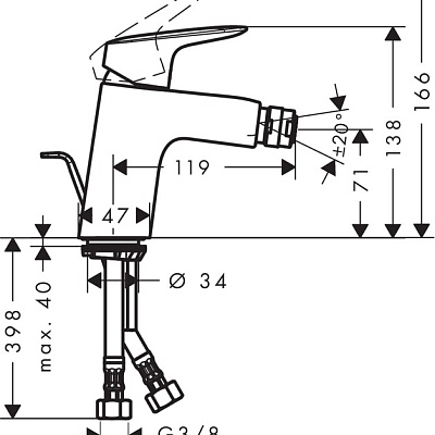 Смеситель для биде Hansgrohe Logis 110 Fine, с донным клапаном, хром, 71201000