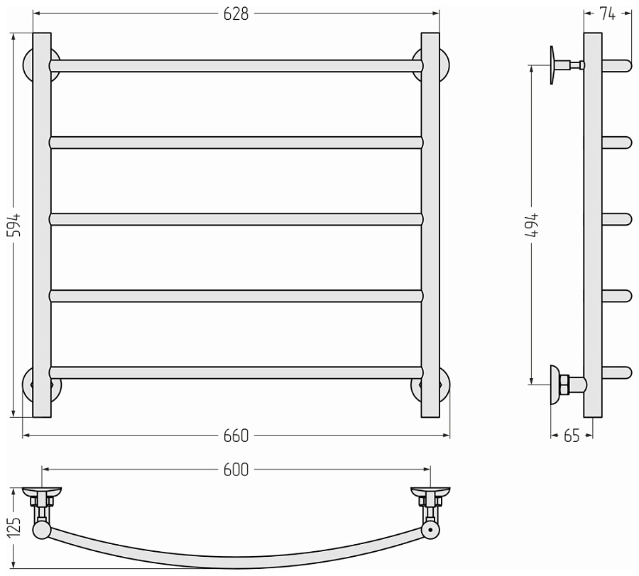 Водяной полотенцесушитель Стилье Версия-Н2 600х600 (5) Г 18, Белый, арт.12622-6060