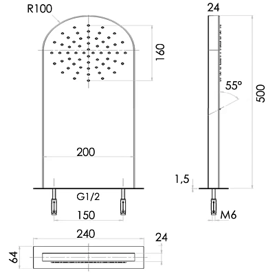 Верхний душ настенный 50x20 см Remer 350MMX, хром