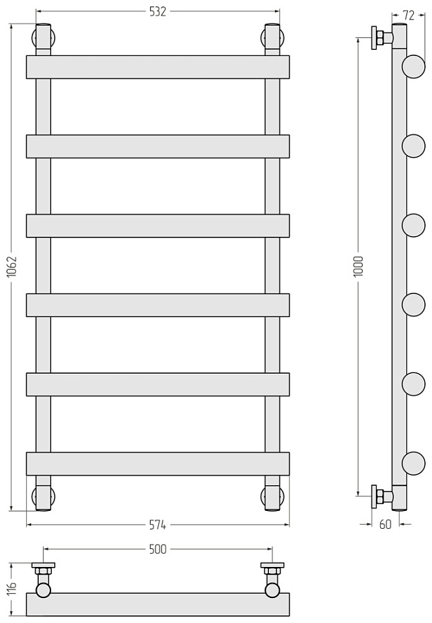 Водяной полотенцесушитель Сунержа Атлант 1000х500, Без покрытия, арт.00-0226-1050
