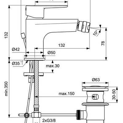 Смеситель Ideal Standard Cerafine Model O для биде, хром, BC705AA