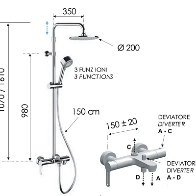 Душевая система с изливом Remer Winner W34AEC20, хром