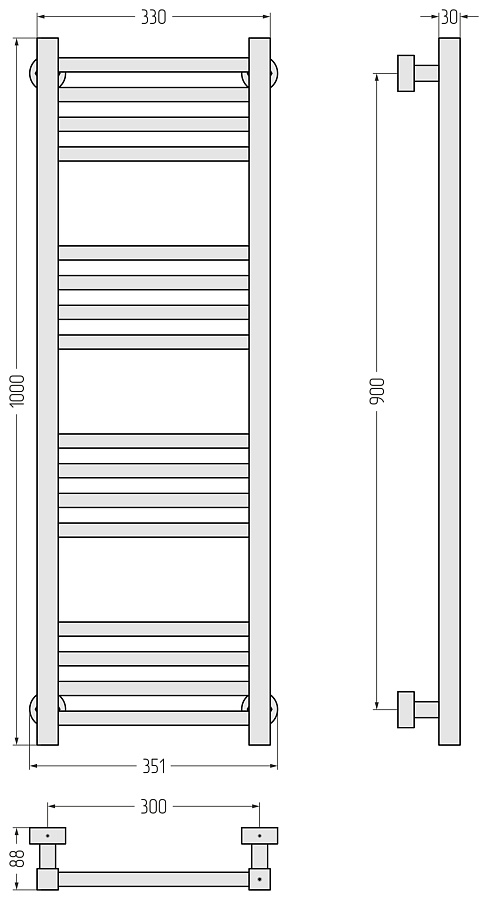 Водяной полотенцесушитель Сунержа Модус PRO 1000х300, Без покрытия, арт.00-0450-1030