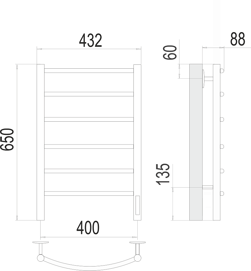 Классик П6 400х650 Электро (quick touch) Полотенцесушитель TERMINUS, арт.4670078531308