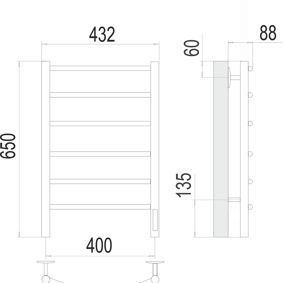 Классик П6 400х650 Электро (quick touch) Полотенцесушитель TERMINUS, арт.4670078531308