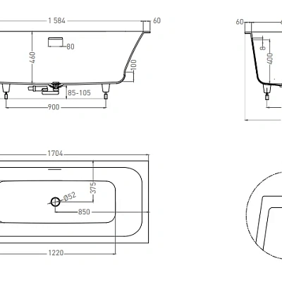 103313G Ванна Salini ORLANDA AXIS KIT 170x75 (S-Sense, глянцевый)