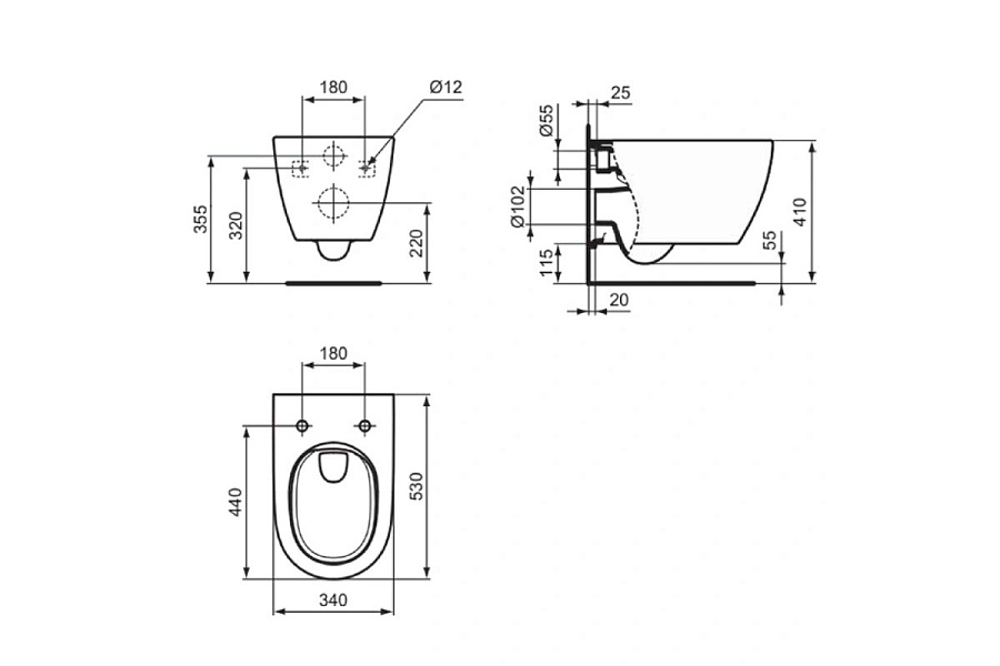 Унитаз подвесной Ideal Standard i.life O Tornado HydroTwist + сиденье тонкое Soft-clos [T568001+T572401]