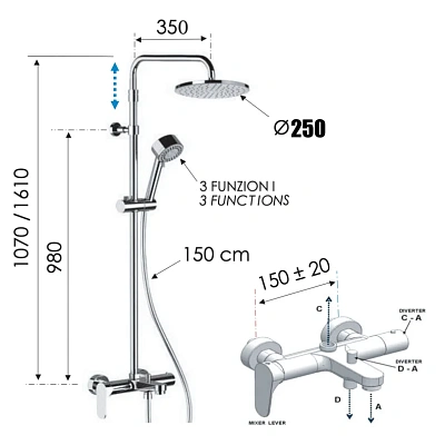 Душевая система с изливом Remer Class Line L34AMD25, хром