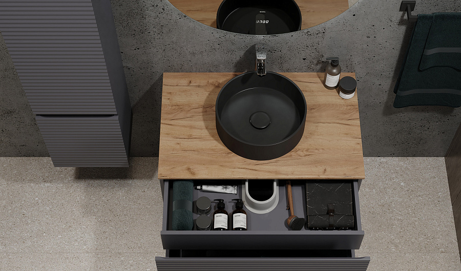 Тумба Jorno Cossety 80 подвесная, Антрацит/Дуб Крафт золотой