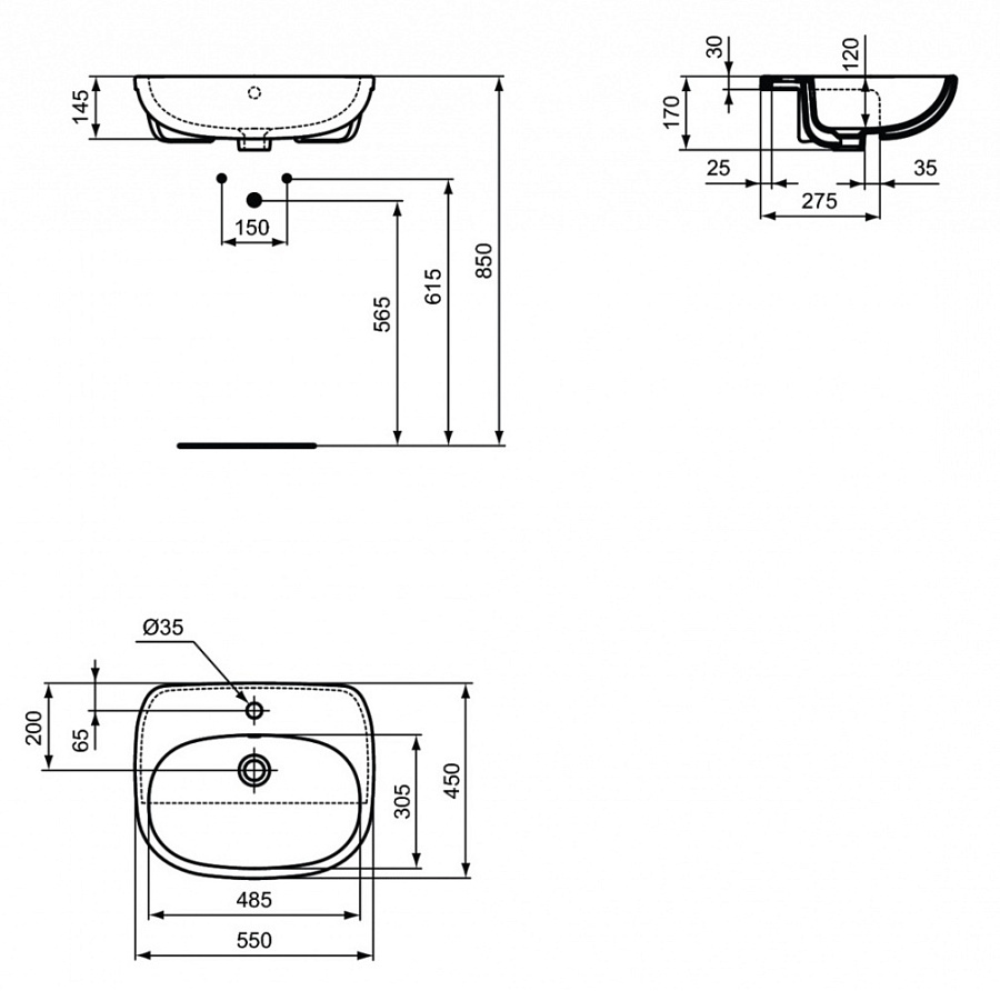 Раковина Ideal Standard Tesi 55 см, белый, T010001