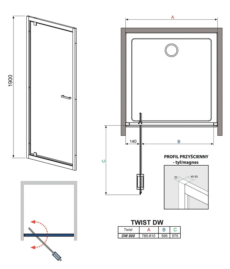 Душевая дверь в нишу Radaway Twist 80 прозрачное стекло 382001-01