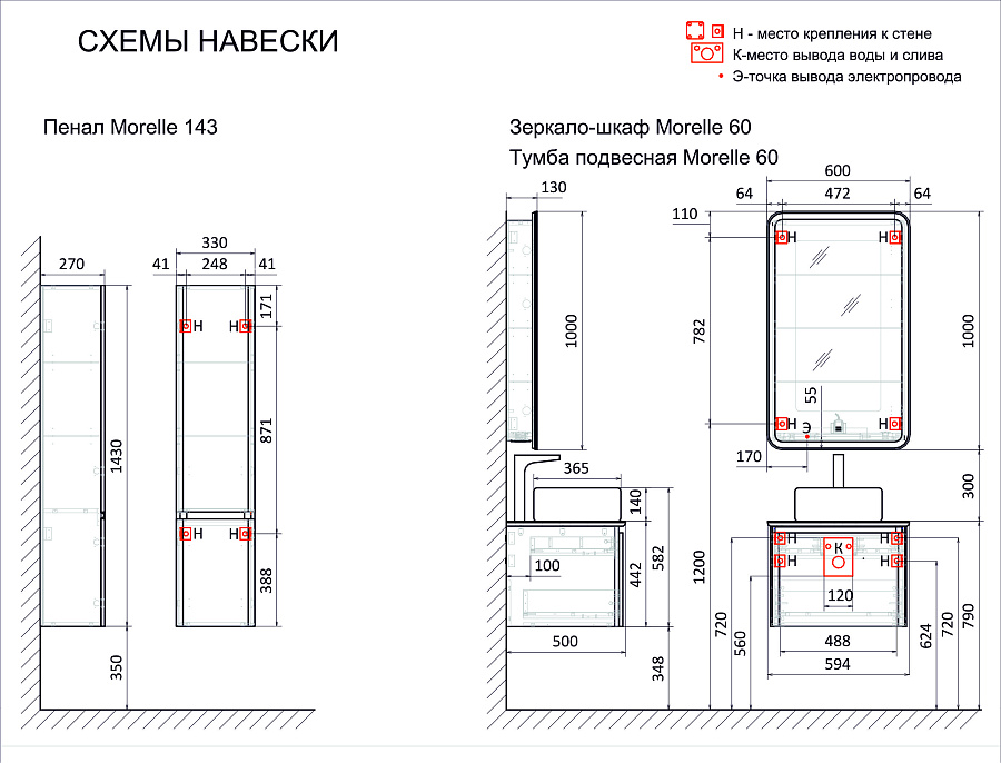 Пенал Raval Morelle 143 подвесной антрацит