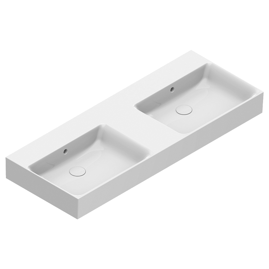 Раковина Catalano Premium 120х47, арт.0221220001, на 2 чаши, без отв. под смеситель, белый глянцевый
