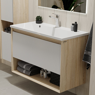 Тумба под умывальник Jorno Tossony 90 подвесная, cонома светлая/белый