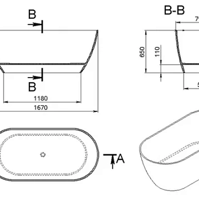 Ванна каменная Holbi Venus Solid Surface 170x80 любой цвет по RAL изнутри и снаружи