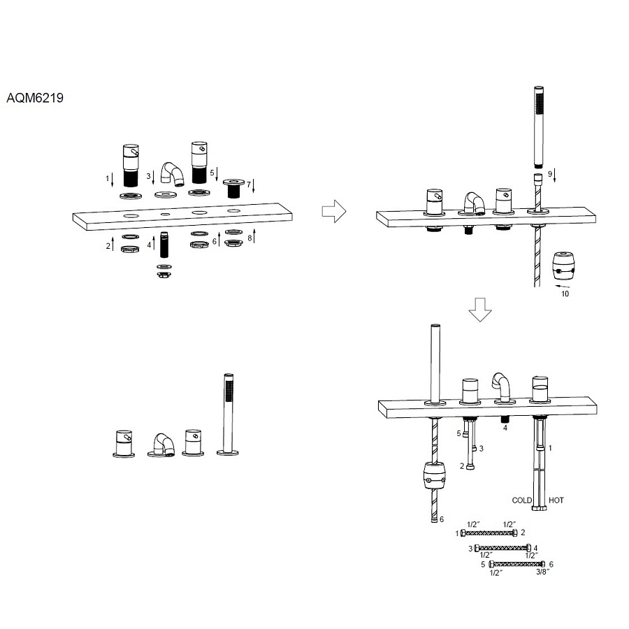 ASiena Смеситель на борт ванны на 4 отв, комплект