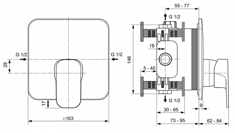 Смеситель Ideal Standard Tonic II встраиваемый для душа, хром, A6339AA