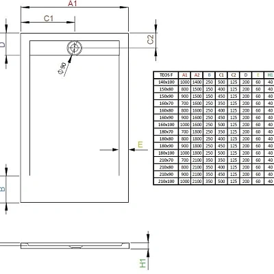 Поддон для душа Radaway Teos HTF210100-54 F, 210 x 100 см, прямоугольный