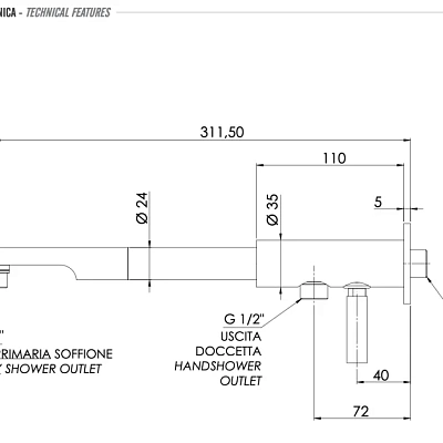 Кронштейн для верхнего душа c дивертером 30 см Remer N348N30ND, хром