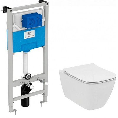 Инсталляция с унитазом Ideal Standard i.life B с технологией RimLS+, тонкое сиденье Soft-close