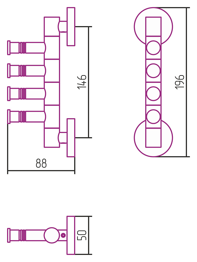 Держатель полотенец ВЕЕР-4 поворотный / L 88 (Золото), арт.03-3010-4088