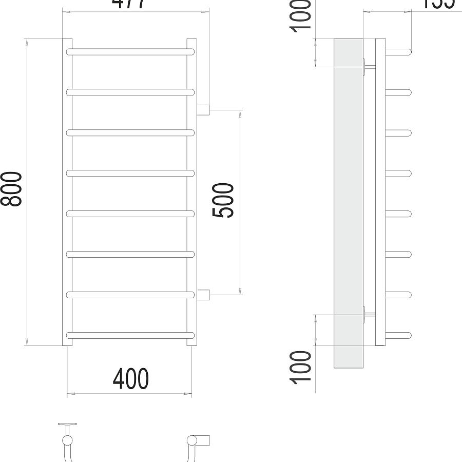 Евромикс П8 500х800 бп500 Полотенцесушитель TERMINUS, арт.4670078530158