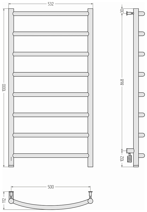 Электрический полотенцесушитель Сунержа Галант 4.0 1000х500 МЭМ левый, Без покрытия, арт.00-0830-1050