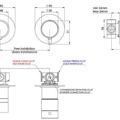 Смеситель термостатический для душа Remer X Style XT96D3. хром