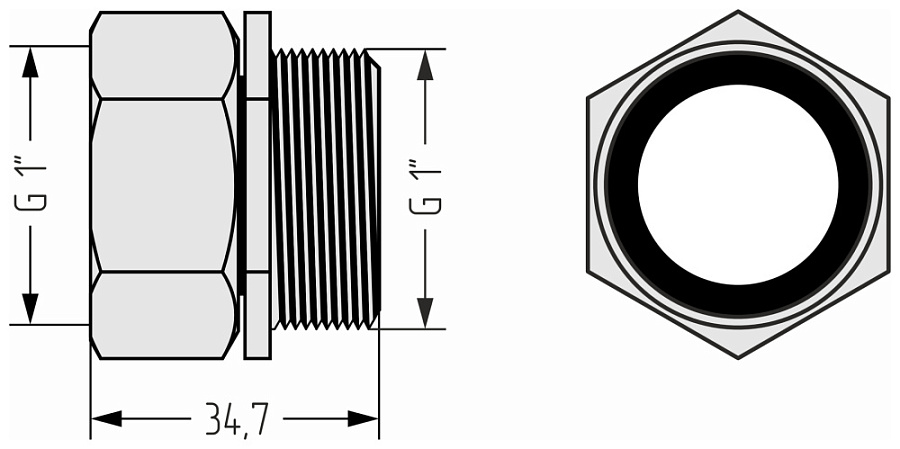 Комплект соединительный прямой G1" НГ х G 1" HP / 2 шт (Без покрытия), арт.02103-1010