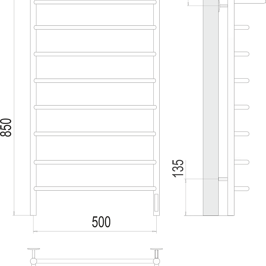 Полка П8 500х850 Электро (quick touch) Полотенцесушитель TERMINUS, арт.4670078524836