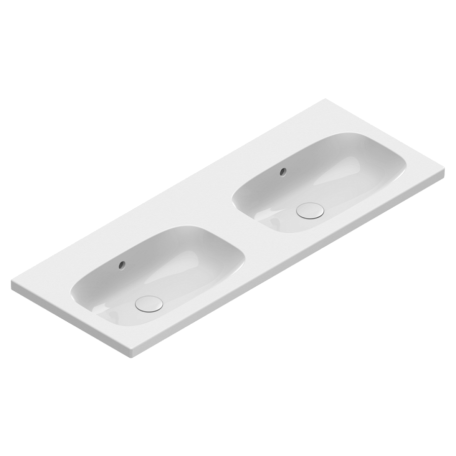 Раковина Catalano Alvea 120х46, арт.0621222001, на 2 чаши, без отв. под смеситель, белый глянцевый
