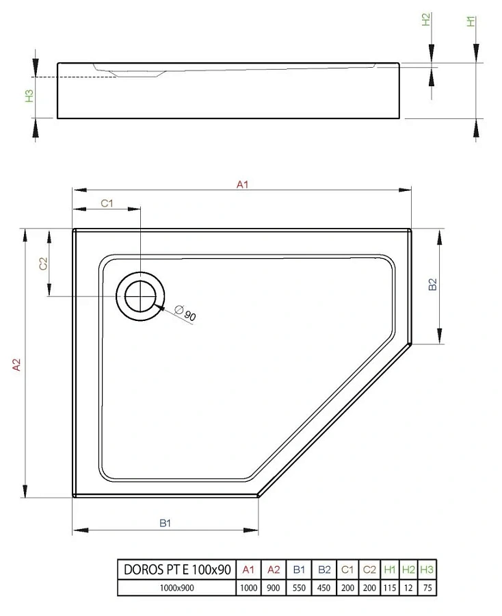 Душевой поддон Radaway Doros PT E Compact 100x90x11,5 Левый