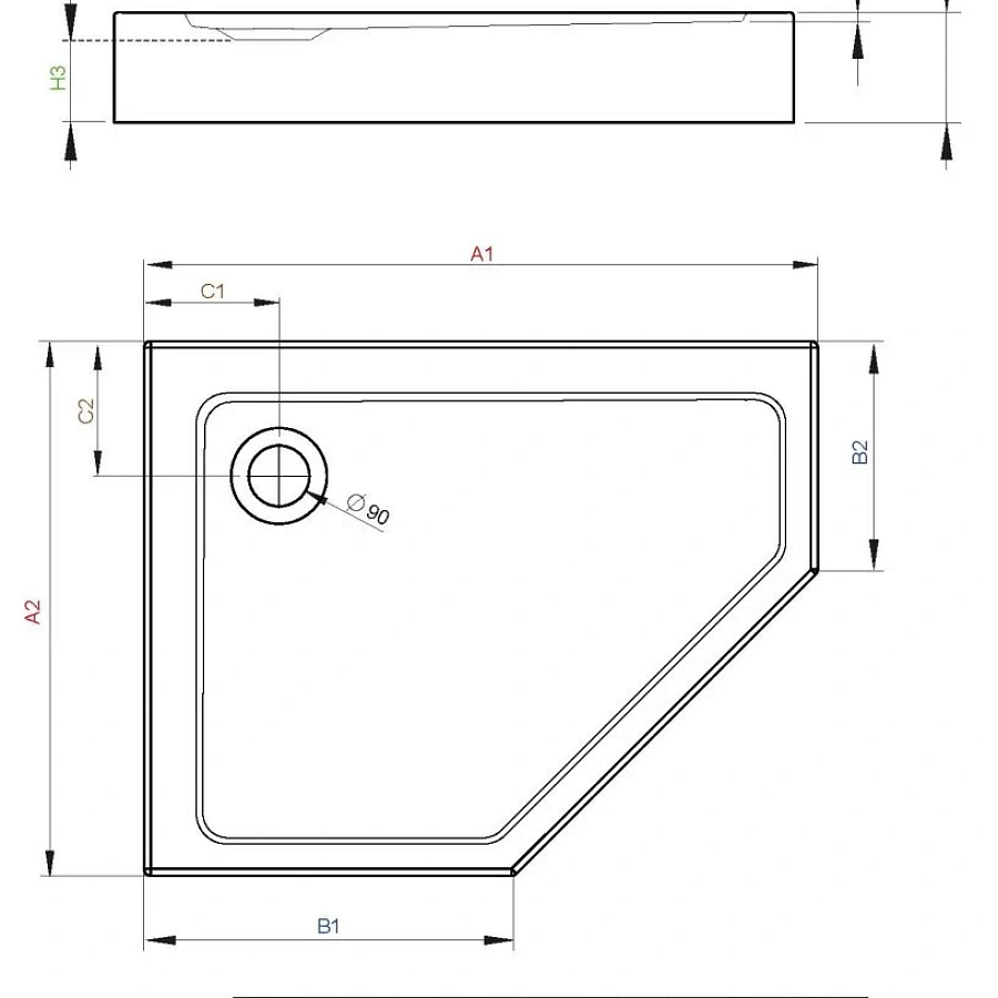 Душевой поддон Radaway Doros PT E Compact 100x90x11,5 Левый