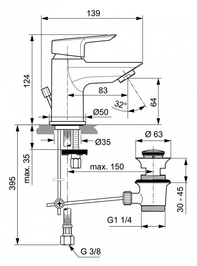 Смеситель Ideal Standard Tesi для раковины, хром, A6566AA