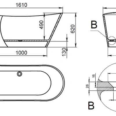 Ванна каменная Holbi Afina Solid Surface 161x66 белый матовый