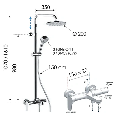 Душевая система с изливом Remer Class Line L34AMD20, хром