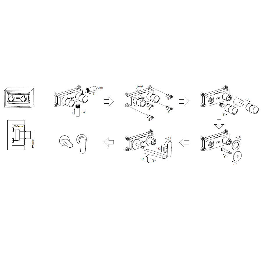 AQM6915MB Novara Смеситель для раковины настенный на 2отв., цвет черный матовый