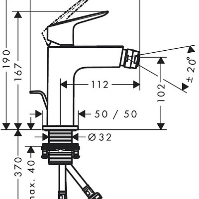 Смеситель для биде Hansgrohe Logis 100, с донным клапаном, хром, 71200000