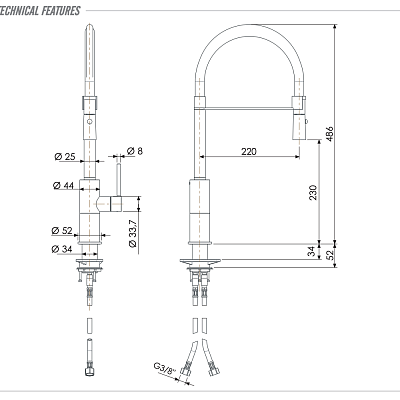 Смеситель для кухни Remer X Style INOX SSX541 нержавеющая сталь