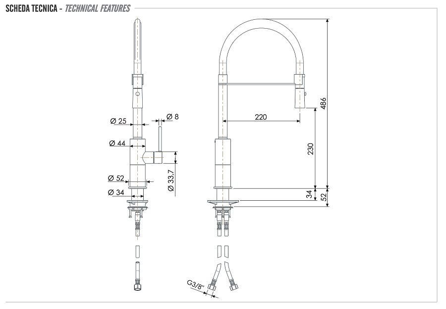 Смеситель для кухни Remer X Style INOX SSX541 нержавеющая сталь
